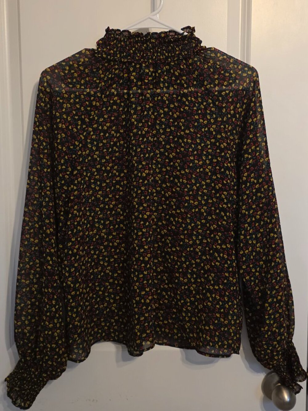 Gap Semi-Sheer Black Floral Blouse - Size XS